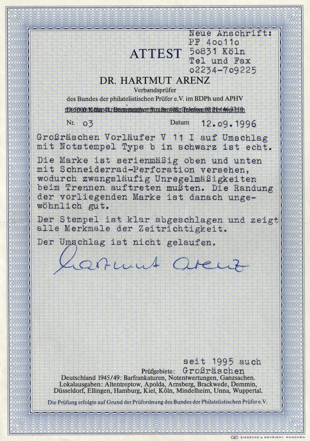 GROSSRÄSCHEN-VORLÄUFER V 11I BRIEF, 1945, 15 Pf. Zollformular, Nur Eine Wertangabe, Auf Nicht Gelaufenem Umschlag, Prach - Private & Local Mails