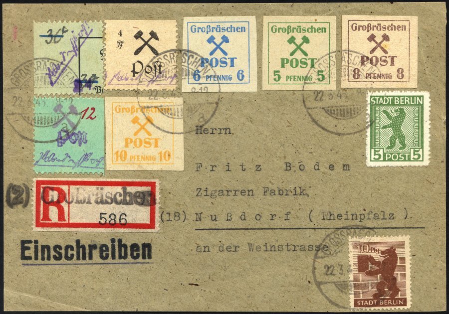 GROSSRÄSCHEN-VORLÄUFER V 19 BrfStk, 1945, 24 Auf 30 Pf. Zoll Mit Zusatz-Mischfrankatur Auf Einschreibbrief-Vorderseite, - Private & Local Mails