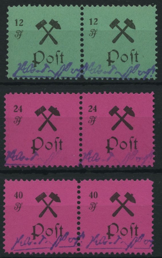 GROSSRÄSCHEN 25-27IIPFI **, 1945, 12 - 40 Pf., Type II, Je Mit Plattenfehler P Von Post Offen (Feld 2), In Waagerechten - Correos Privados & Locales