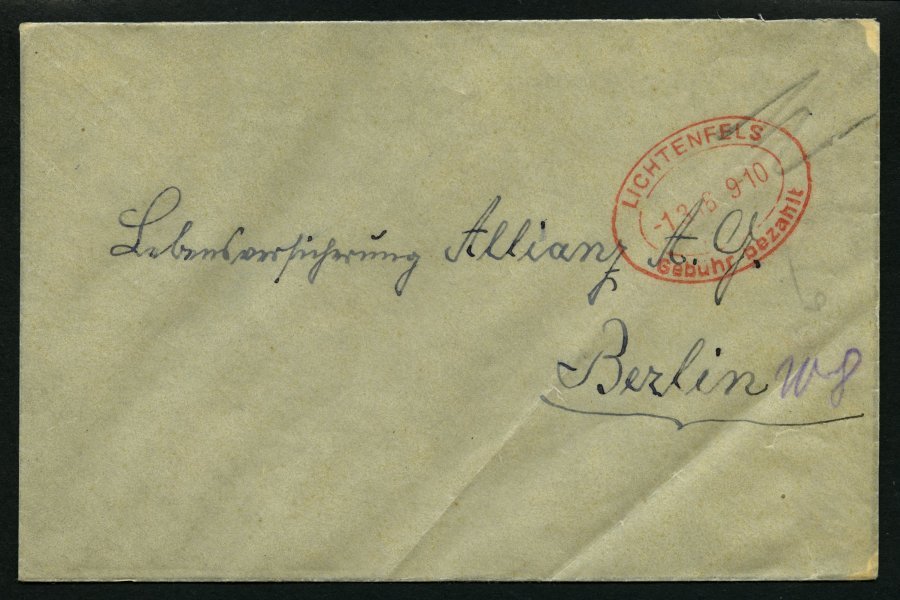 ALL. BES. GEBÜHR BEZAHLT LICHENFELS Gebühr Bezahlt, 1.3.46, Roter Ellipsenstempel Ohne Steg, Auf Brief, Feinst - Otros & Sin Clasificación