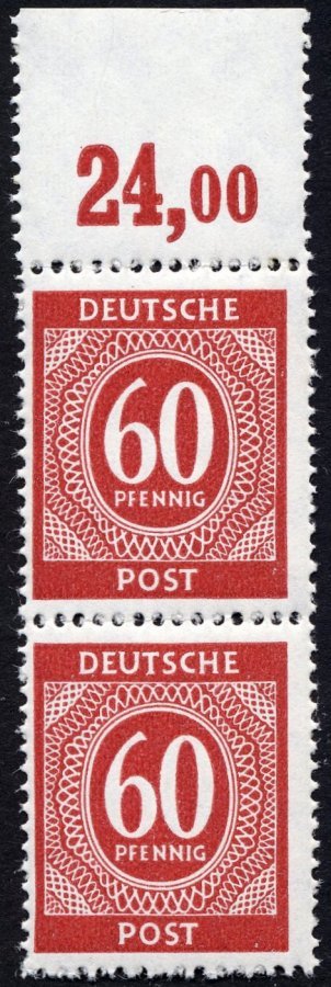 ALLIIERTE BES. 933dPOR **, 1946, 60 Pf. Schwärzlichrosa, Oberrandstück, Plattendruck, Durchgezähnt, Pracht, Mi. 150.- - Otros & Sin Clasificación