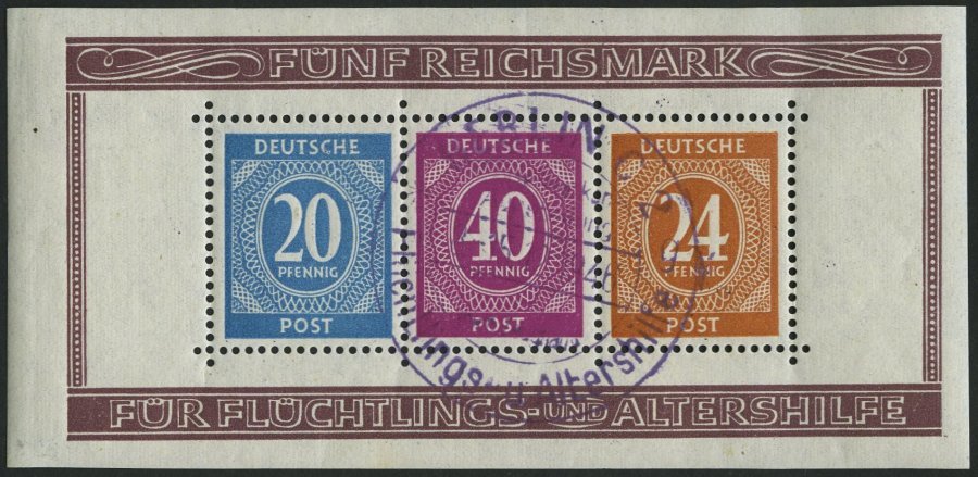 ALLIIERTE BES. Bl. 12A O, 1946, Block Briefmarken-Ausstellung, Gezähnt, Violetter Sonderstempel, Pracht, Gepr. D. Schleg - Otros & Sin Clasificación