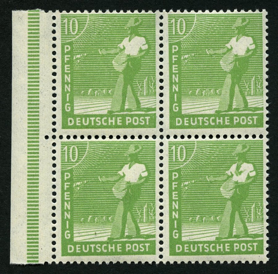 ALLIIERTE BES. 946aI,II **, 1947, 10 Pf. Gelbgrün Im Randviererblock Mit Den Abarten Auf Feld 61 Und 72, Pracht, Mi. (11 - Other & Unclassified