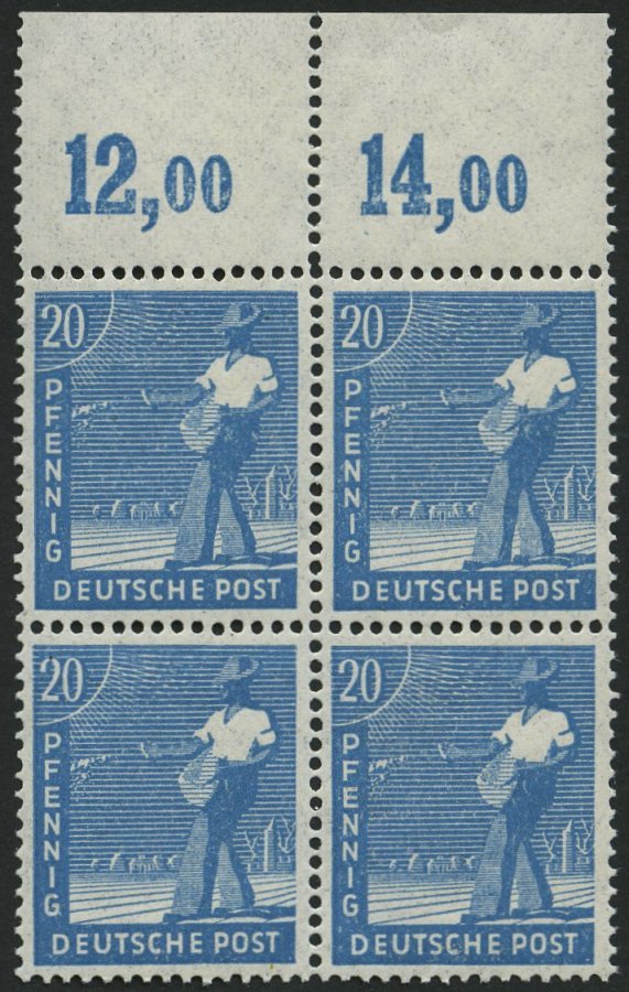 ALLIIERTE BES. 950aPOR VB **, 1947, 20 Pf. Mittelblau, Plattendruck, Durchgezähnt, Im Viererblock Vom Oberrand, Pracht, - Otros & Sin Clasificación