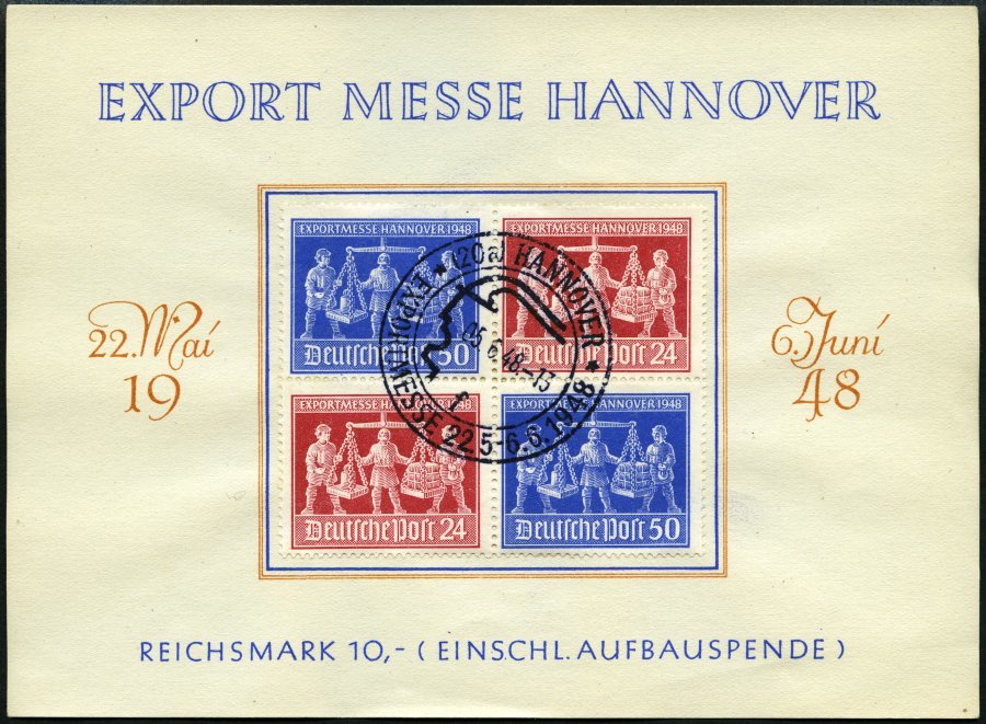 ALLIIERTE BES. V Zd 1 BrfStk, 1948, Exportmesse Im Viererblock, Auf Schmuckblatt Mit Sonderstempel, Pracht, Kurzbefund H - Other & Unclassified