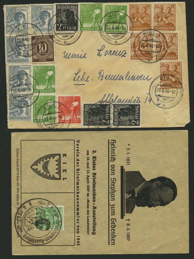 ALLIIERTE BES. 1945-49, Partie von 85 Belegen aus KIEL, dabei auch Ganzsachen, Sonderstempel und einige Besonderheiten,