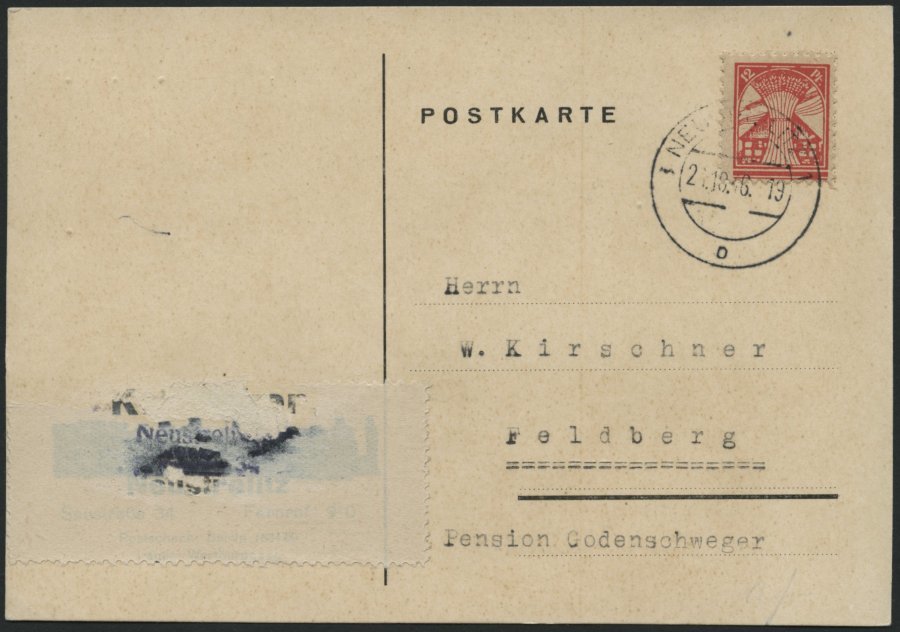 MECKLENBURG-VORPOMMERN 18b BRIEF, 1945, 12 Pf. Rosa, Einzelfrankatur Auf Postkarte Von NEUSTRELITZ Nach Feldberg, Feinst - Otros & Sin Clasificación