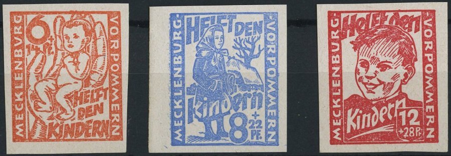 MECKLENBURG-VORPOMMERN 26-28aU **, 1945, Kinderhilfe, Ungezähnt, Prachtsatz, Mi. 110.- - Otros & Sin Clasificación