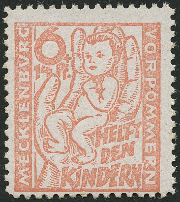 MECKLENBURG-VORPOMMERN 26b **, 1945, 6 Pf. Hellrötlichorange Kinderhilfe, Pracht, Gepr. Kramp, Mi. 160.- - Otros & Sin Clasificación