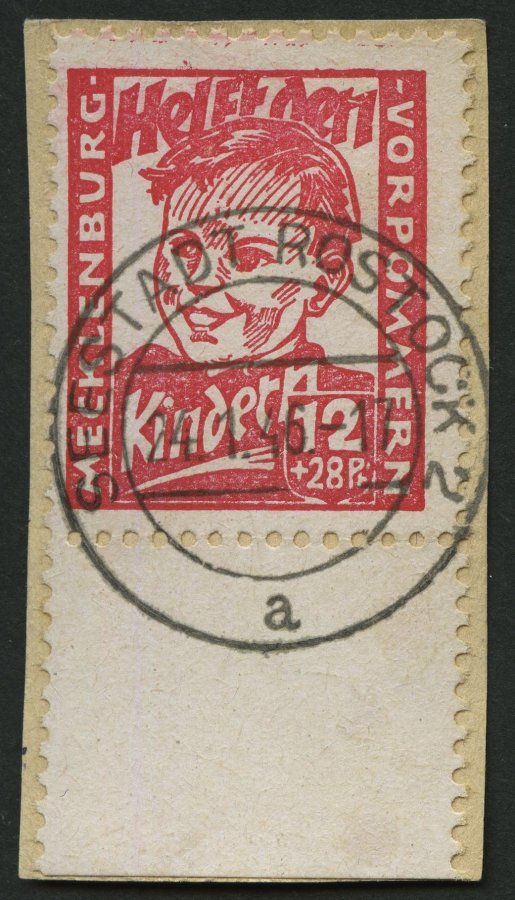 MECKLENBURG-VORPOMMERN 28a BrfStk, 1945, 12 Pf. Rosarot Kinderhilfe, Randstück, Prachtbriefstück, Gepr. Kramp, Mi. (60.- - Otros & Sin Clasificación