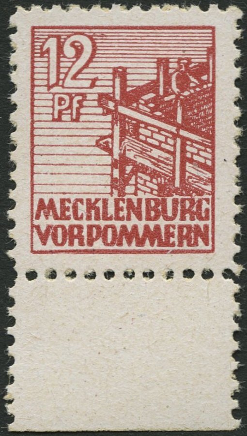 MECKLENBURG-VORPOMMERN 36xc **, 1946, 12 Pf. Lebhaftbraunrot, Kreidepapier, Pracht, Gepr. Kramp, Mi. 200.- - Otros & Sin Clasificación