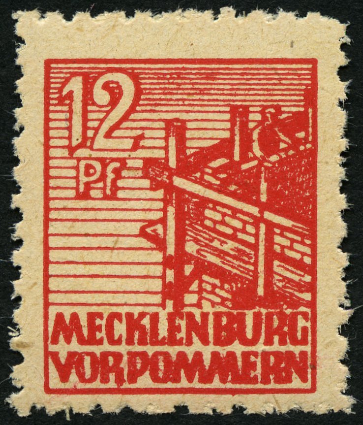 MECKLENBURG-VORPOMMERN 36yf **, 1946, 12 Pf. Dunkelrosa, Graues Papier, Pracht, Gepr. Kramp, Mi. 80.- - Otros & Sin Clasificación