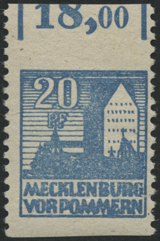 MECKLENBURG-VORPOMMERN 38yaUw **, 1946, 20 Pf. Blau, Waagerecht Ungezähnt, Pracht, Mi. 150.- - Otros & Sin Clasificación