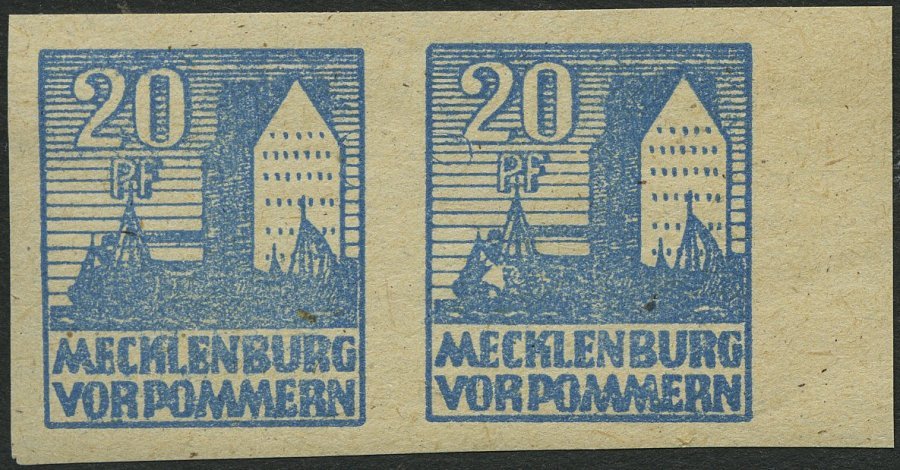 MECKLENBURG-VORPOMMERN 38ybU Paar **, 1946, 20 Pf. Lebhaftgrauultramarin, Ungezähnt, Im Waagerechten Paar Mit Rechtem Ra - Otros & Sin Clasificación