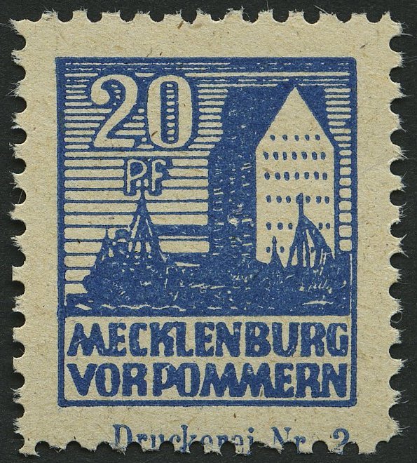 MECKLENBURG-VORPOMMERN 38ycDZ **, 1946, 20 Pf. Schwärzlichgrauultramarin Mit Druckereizeichen Druckerei Nr. 2, Partiell - Otros & Sin Clasificación