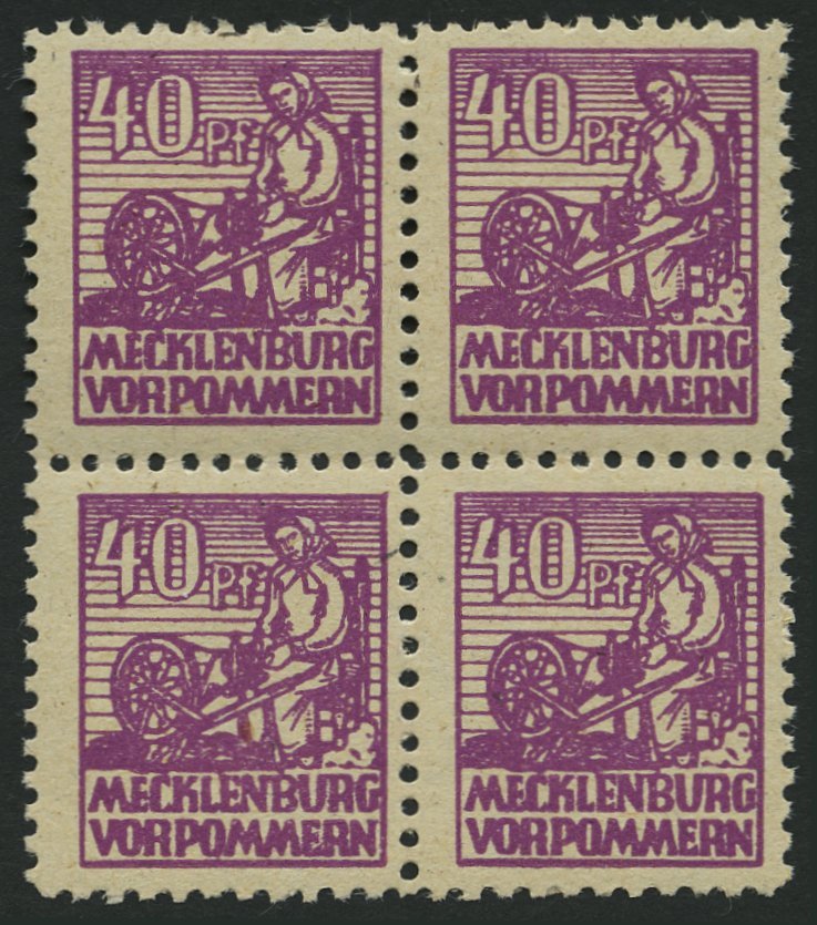 MECKLENBURG-VORPOMMERN 40yb VB **, 1946, 40 Pf. Violettpurpur Im Viererblock, Pracht, Gepr. Kramp, Mi. 400.- - Otros & Sin Clasificación