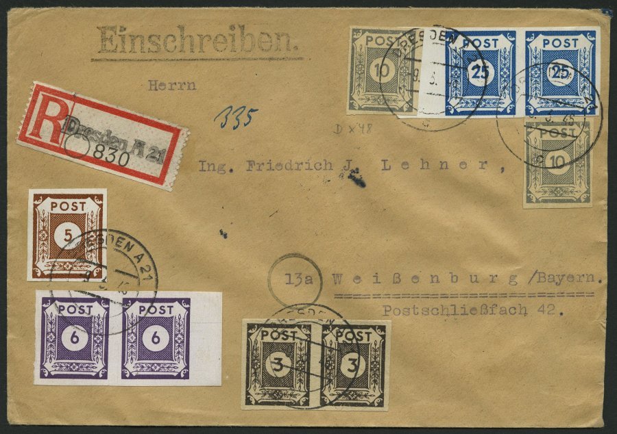 OST-SACHSEN 62b Paar BRIEF, 1946, 6 Pf. Grauviolett Im Waagerechten Randpaar Mit Zusatzfrankatur Auf 1 Pf. überfrankiert - Otros & Sin Clasificación