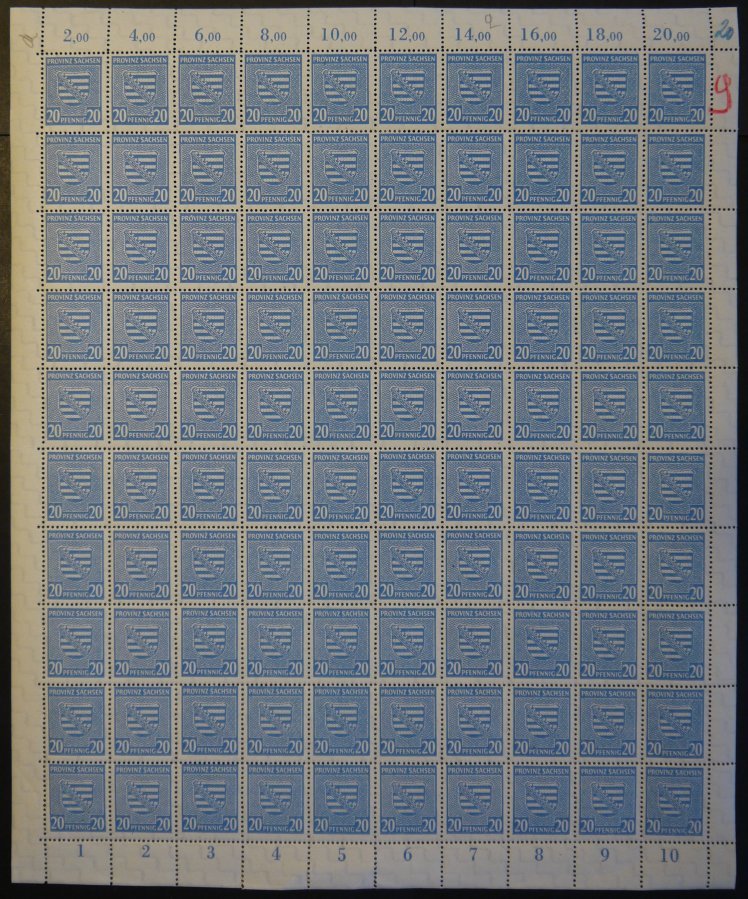 PROVINZ SACHSEN 81Y **, 1945, 20 Pf. Hellblau, Wz. 1Y, Im Bogen (100), Dabei Die Abarten: 81YI, 81YII Und 81YIII, Pracht - Other & Unclassified