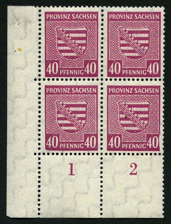 PROVINZ SACHSEN 84Xa VB **, 1945, 40 Pf. Dunkellilarosa, Wz. 1X, Im Unteren Linken Eckrandviererblock, Dabei Plattenfehl - Other & Unclassified