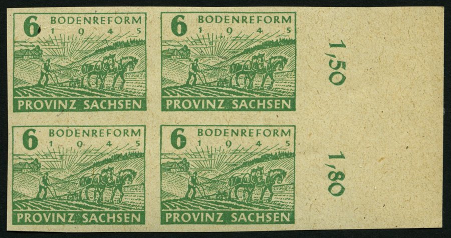 PROVINZ SACHSEN 85wb **, 1945, 6 Pf. Lebhaftgrün Im Randviererblock, Pracht, Gepr. Schulz, Mi. 80.- - Other & Unclassified