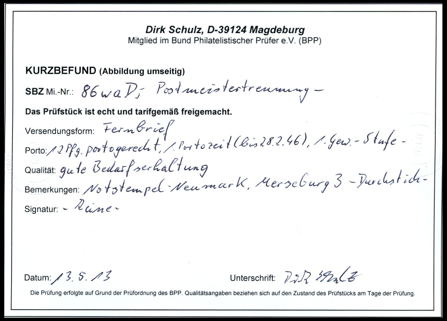 PROVINZ SACHSEN 86waD BRIEF, 1945, 12 Pf. Dunkelrosarot, Unregelmäßig Durchstochen, Notstempel MERSEBURG 3, Pracht, Kurz - Other & Unclassified