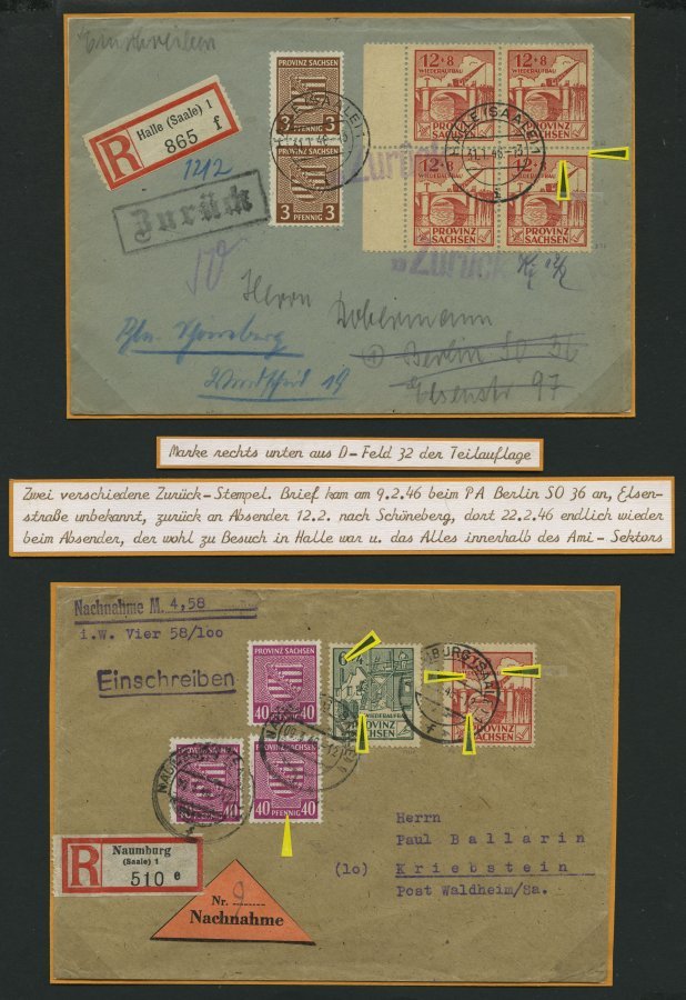 PROVINZ SACHSEN 87-89A/B BRIEF, Spezialsammlung Bogenforschung Wiederaufbau, Insgesamt 123 Belege, Nach Plattenfehlern U - Otros & Sin Clasificación