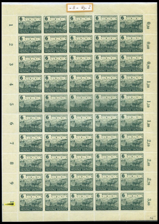 PROVINZ SACHSEN 90/1 **, 1946, Bodenreform Auf Zigarettenpapier, Große Bogensammlung Von über 200 Vollständigen Bogen In - Otros & Sin Clasificación