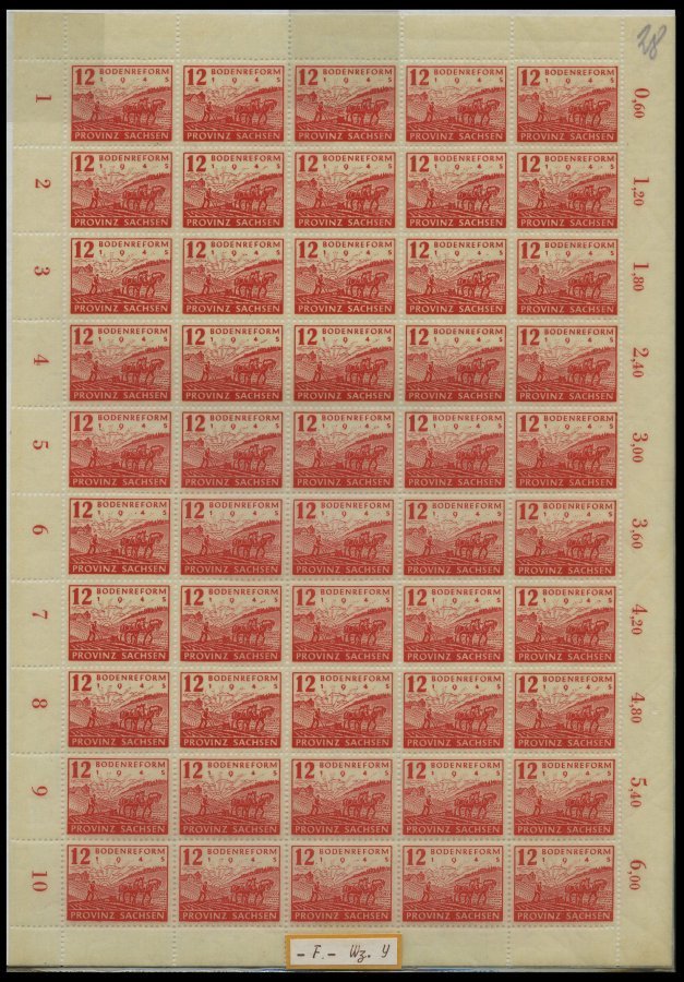 PROVINZ SACHSEN 90/1 **, 1946, Bodenreform Auf Zigarettenpapier, Große Bogensammlung Von über 200 Vollständigen Bogen In - Otros & Sin Clasificación