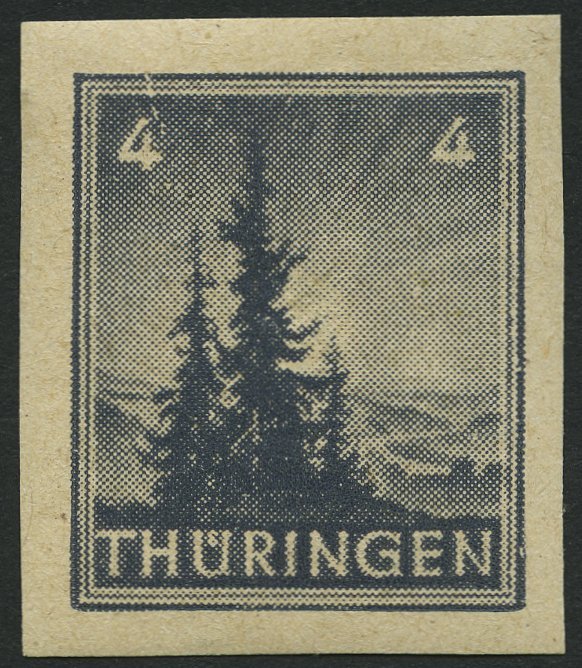 THÜRINGEN 93AXp2U *, 1945, 4 Pf. Bläulichschwarzgrau, Vollgummierung, Dickes Papier, Fallende Papierstreifung, Ungezähnt - Otros & Sin Clasificación