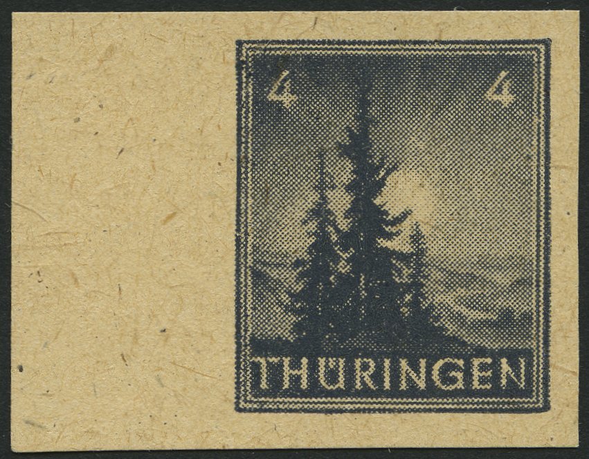 THÜRINGEN 93AYz1U **, 1945, 4 Pf. Bläulichschwarzgrau, Spargummierung, Dickes Papier, Steigende Papierstreifung, Ungezäh - Other & Unclassified