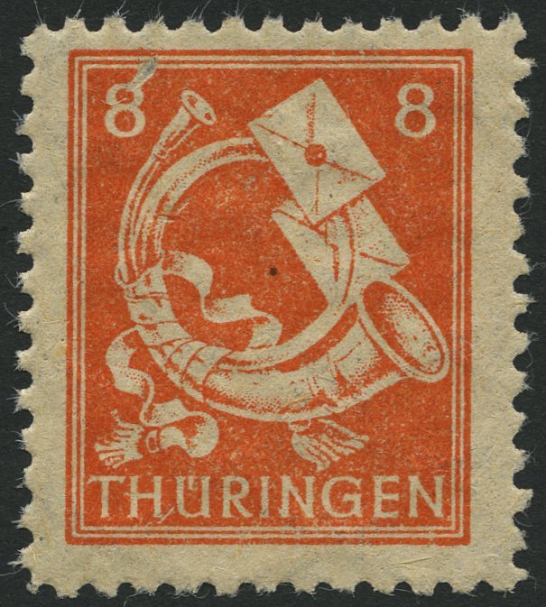 THÜRINGEN 96AYyy **, 1945, 8 Pf. Rotorange, Spargummi, Dünnes Papier, Attestkopie Herpichböhm, Mi. 100.- - Otros & Sin Clasificación