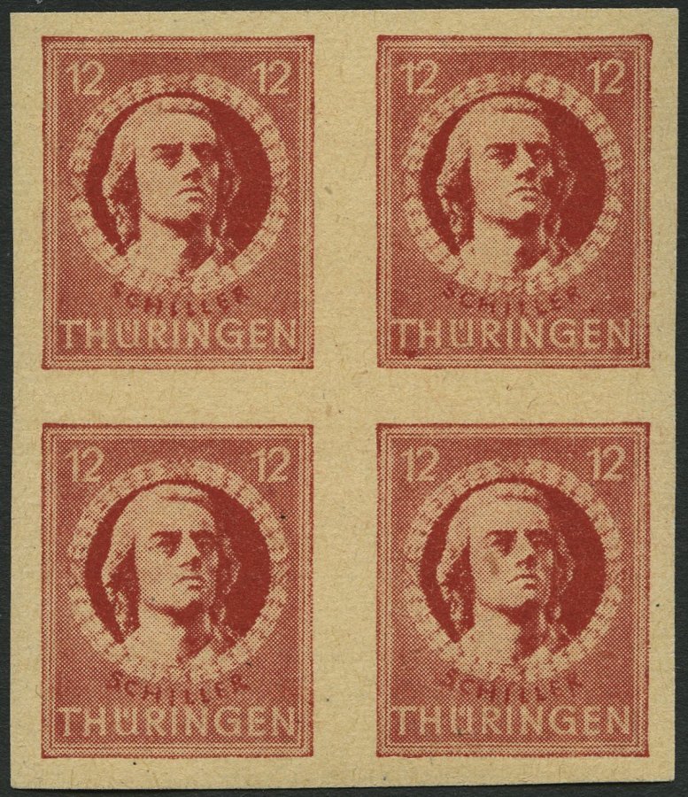 THÜRINGEN 97AXbp1U VB **, 1945, 12 Pf. Dunkelbräunlichrot, Vollgummierung, Dickes Papier, Mit Deutlichem Abklatsch, Im V - Otros & Sin Clasificación