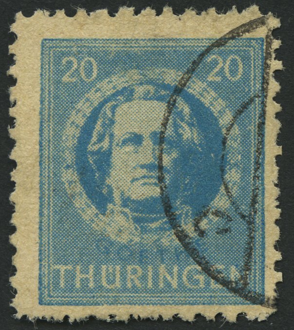 THÜRINGEN 98AXp1 O, 1945, 20 Pf. Preußischblau, Gezähnt, Vollgummierung, Dickes Papier, Steigende Papierstreifung, üblic - Otros & Sin Clasificación