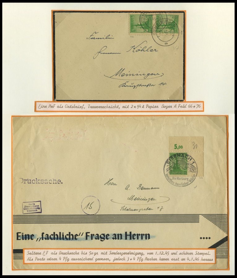 THÜRINGEN 92-99 BRIEF, saubere Briefsammlung von 116 Belegen der Freimarkenausgabe, alle mit viel Sachverstand nach Papi