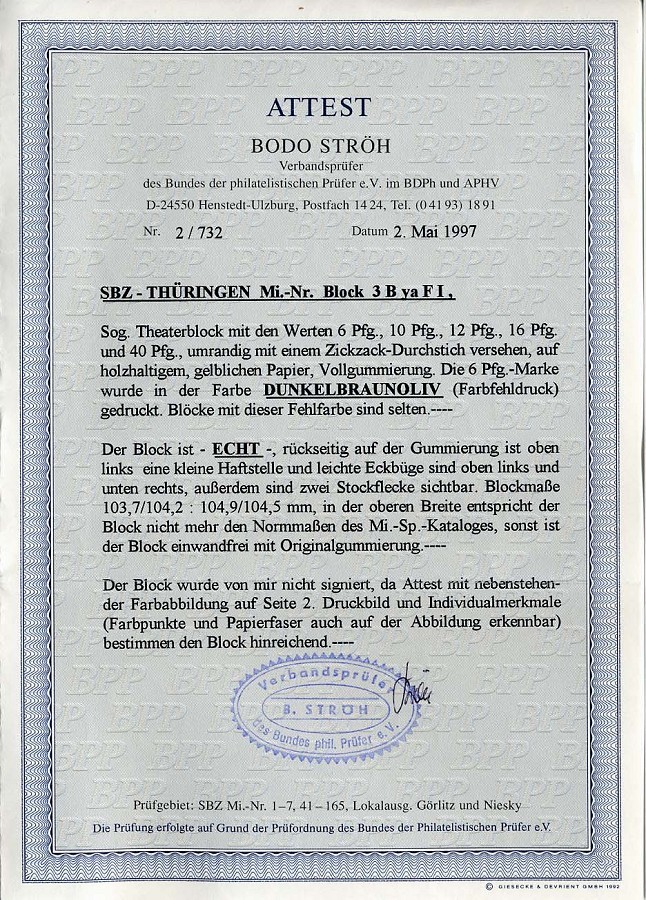 THÜRINGEN Bl. 3Bbya *, 1946, Block Nationaltheater, Durchstochen, Mi.Nr. 107 In Bräunlicholiv, Falzrest, Feinst (kleine - Otros & Sin Clasificación