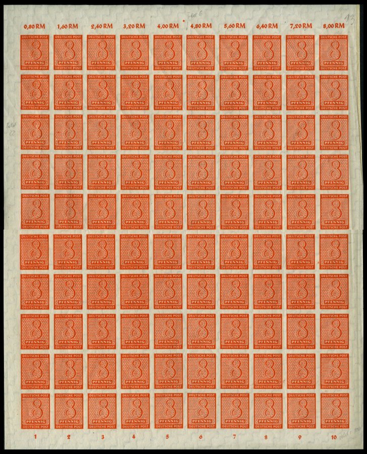 WEST-SACHSEN 118X **, 1945, 8 Pf. Lebhaftorange, Wz. 1X, Im Bogen, Dabei Die Abarten 118I, III Und IV, Bogen Gefaltet, A - Otros & Sin Clasificación