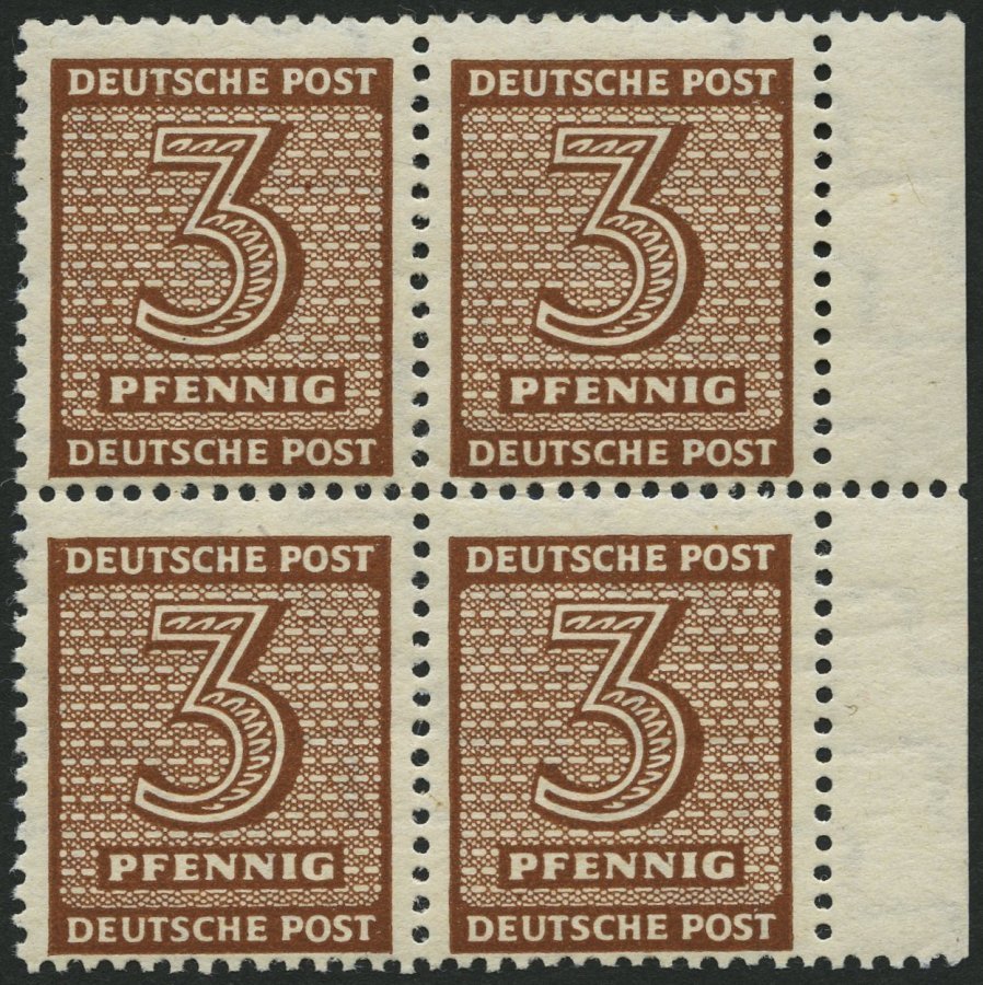 WEST-SACHSEN 126Yd VB **, 1948, 3 Pf. Orangebraun, Wz. 1Y, Randviererblock, Pracht, Gepr. Ströh, Mi. 120.- - Other & Unclassified