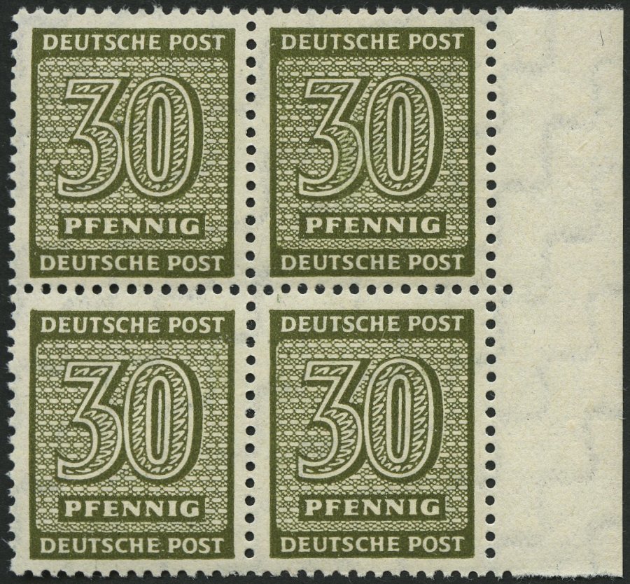 WEST-SACHSEN 135Xa VB **, 1945, 30 Pf. Bräunlicholiv, Wz. 1X, Im Randviererblock, Pracht, Gepr. Dr. Jasch, Mi. 800.- - Altri & Non Classificati