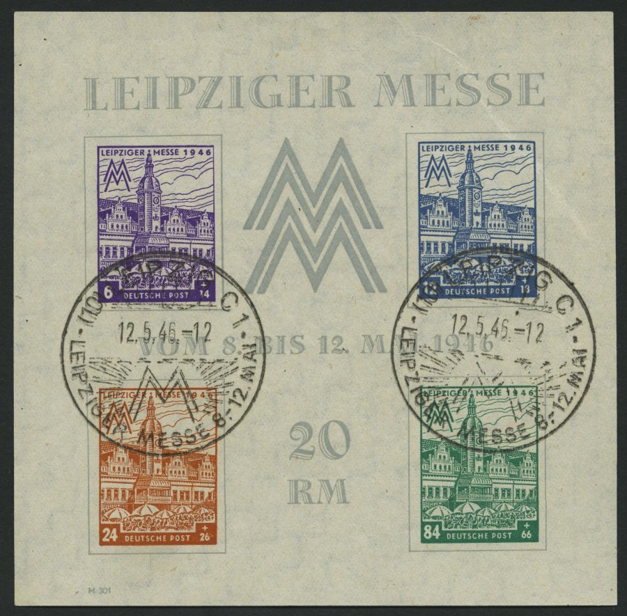 WEST-SACHSEN Bl. 5XZa O, 1946, Block Leipziger Messe, Wz. Stufen Steil Fallend, Type I, Sonderstempel, Stärkere Kalander - Otros & Sin Clasificación