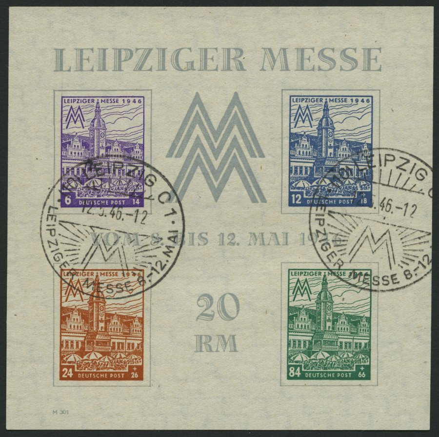 WEST-SACHSEN Bl. 5Ya O, 1946, Block Leipziger Messe, Wz. 1Y, Type VI, Sonderstempel, Pracht, Mi. 350.- - Otros & Sin Clasificación