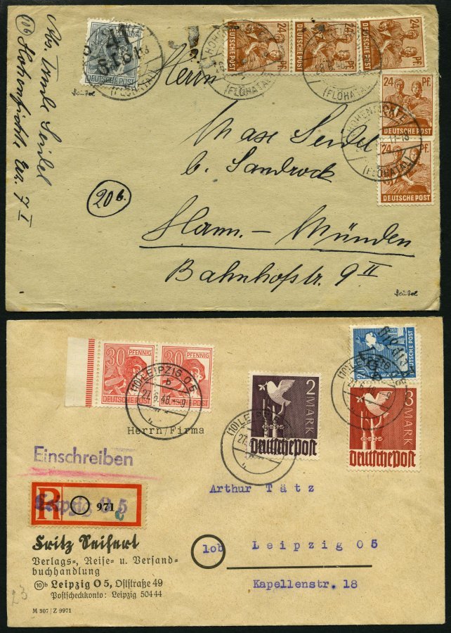 ALLGEMEINE-AUSGABEN Brief , 1948, 13 verschiedene Briefe mit Mischfrankaturen, mit Zehnfach- und Bezirksstempelfrankatur