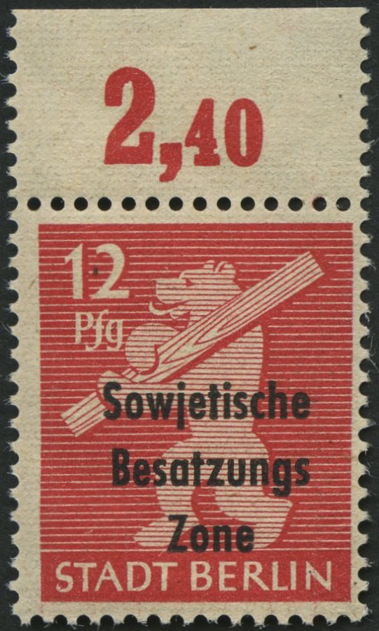 ALLGEMEINE-AUSGABEN 204wazDDII **, 1948, 12 Pf. Mittelkarminrot, Aufdruck Einmal Normal Und Zusätzlicher Blinddruck, Pra - Other & Unclassified