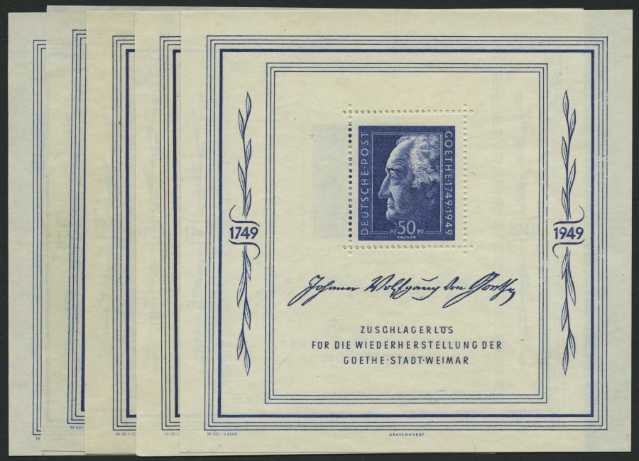 ALLGEMEINE-AUSGABEN Bl. 6 **, 1949, Block Goethe, 5x, Pracht, Mi. 1100.- - Otros & Sin Clasificación