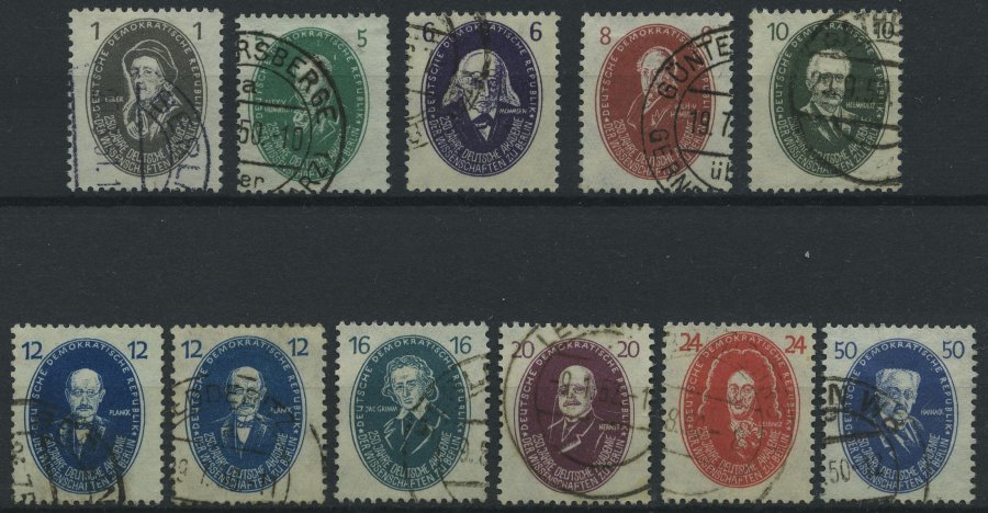DDR 261-70a,b O, 1950, Akademie Der Wissenschaften Mit Beiden 12 Pf.- Marken, Prachtsatz (11 Werte) - Used Stamps