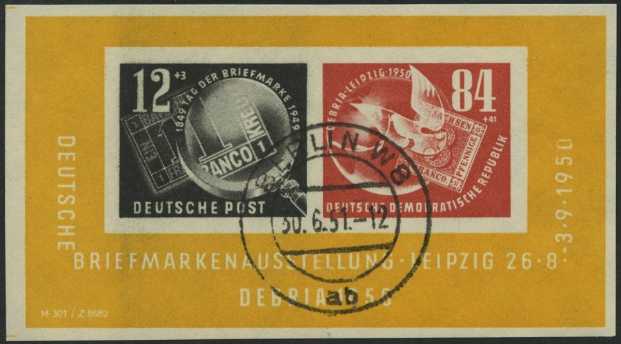 DDR Bl. 7 O, 1950, Block Debria, Tagesstempel, Pracht, Mi. 170.- - Usados