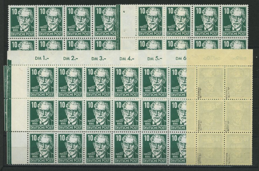 DDR 330vbXI **, 1953, 10 Pf. Dunkelgrün Bebel, Gestrichenes Papier, Wz. 2XI, 76x In Bogenteilen, Pracht, Jeder Wert Gepr - Used Stamps
