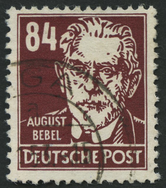 DDR 341vaXII O, 1953, 84 Pf. Bräunlichkarmin Bebel, Wz. 2XII, Zeitgerecht Entwertet, Pracht, Kurzbefund Schönherr, Mi. 3 - Used Stamps