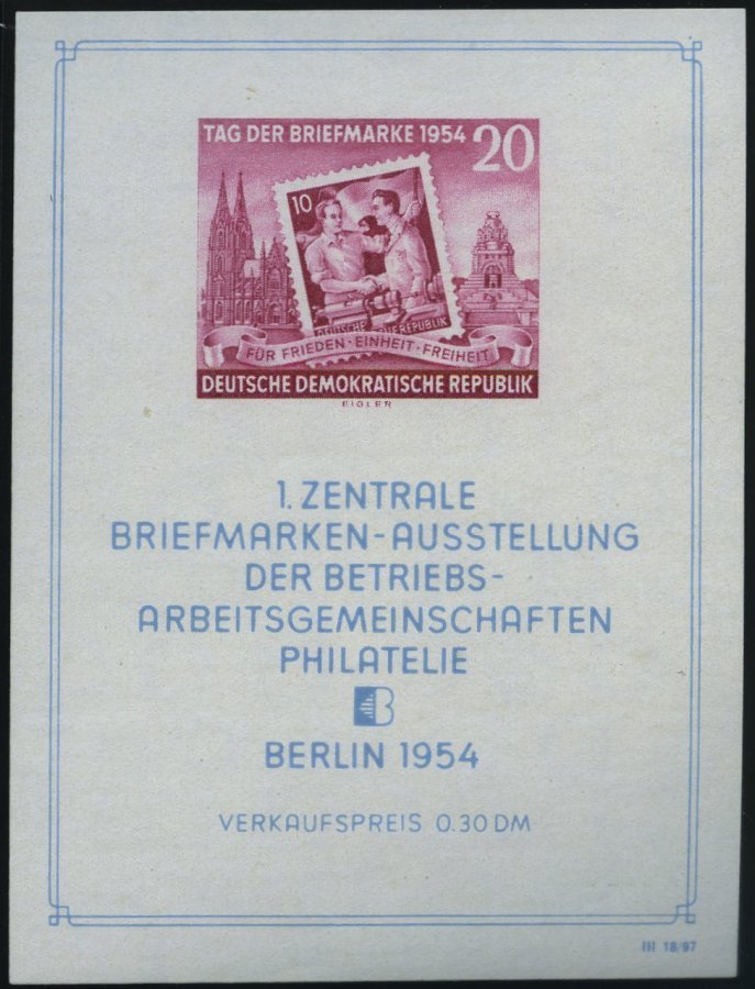 DDR Bl. 10III **, 1954, Block Briefmarken-Ausstellung Mit Abart Punkt über Rechtem Oberem Block-Einfassungsornament, Pra - Used Stamps