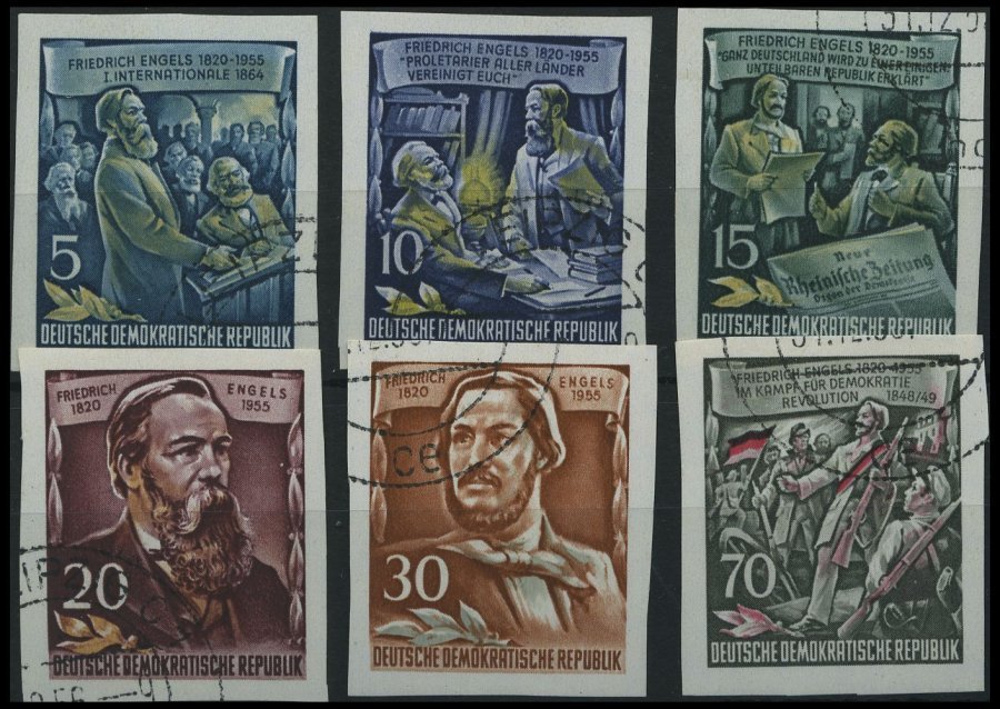 DDR 485-90B O, 1955, Einzelmarken Engels, Ungezähnt, Prachtsatz, Mi. 60.- - Used Stamps
