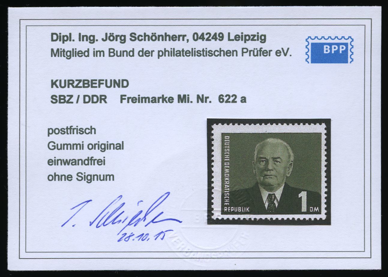 DDR 622a **, 1957, 1 DM Schwarzgraugrün Pieck, Wz. 3X, Pracht, Kurzbefund Schönherr, Mi. 400.- - Usati